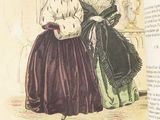 an open book with a picture of two women in dresses