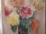 une peinture de fleurs dans un vase sur une table