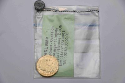 une pièce de monnaie dans un sac entouré d'une chaîne