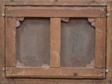 an old wooden window with a glass pane on it