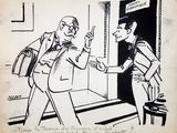 drawing of a man in a suit and tie talking to another man in a suit