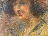 an oil painting of a woman in a yellow dress and a hat