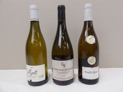 trois bouteilles de vin sont alignées sur une table