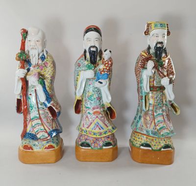 CHINE Ensemble de 3 statues en porcelaine