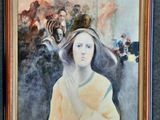 tableau représentant une femme en robe jaune, avec une foule en arrière-plan