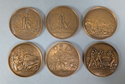 six bronze medals depicting the battle of waterloo and the battle of waterloo