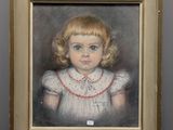 tableau représentant une petite fille en robe blanche à col rouge
