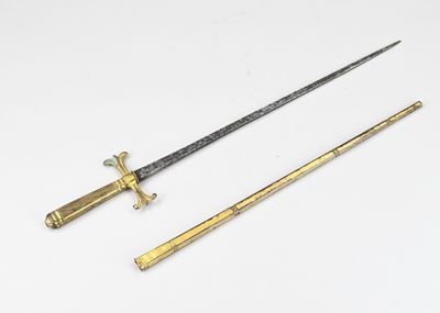an image of two swords on a white surface with one sword in the foreground