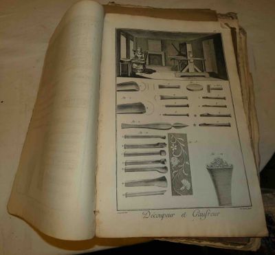 un vieux livre sur lequel sont posés tout un tas d'outils