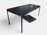 a desk with a keyboard and a mouse on it