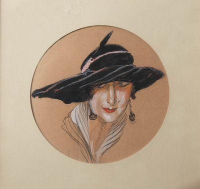 tableau représentant une femme portant un chapeau noir et une chemise blanche