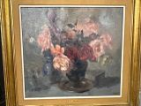 a painting of flowers in a vase on a table