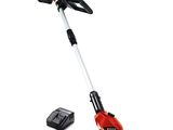 a red corded string trimmer with a battery and cord