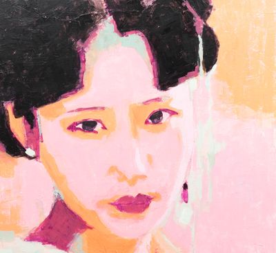 an oil painting of a woman in a kimono kimono kimono kimono kimono kimono kim