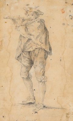 an old drawing of a man holding a gun in his right hand