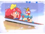 a cartoon picture of a girl and a boy on a snowboard