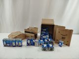 several boxes and packages of food are sitting on a table