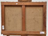an old wooden easel with a piece of paper on top of it