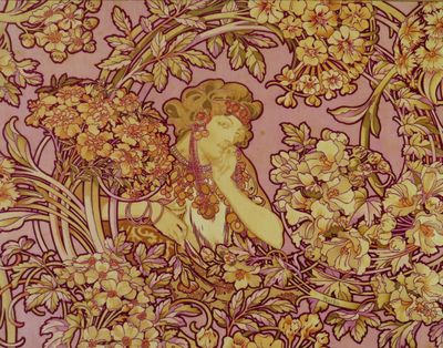 une image d'une peinture représentant une femme avec des fleurs dans les cheveux