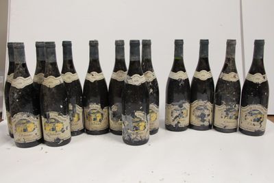 six bottles of wine are lined up in a row on a table