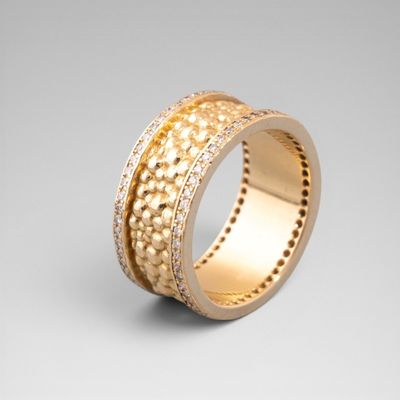 WOLFERS Bague "Caviar" anneau en or jaune texturי bordי de d…
