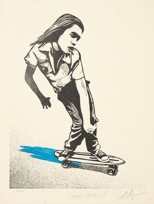 dessin représentant une personne faisant du skateboard dans la rue