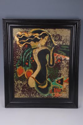 an image of a painting of a woman in a black frame