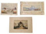 trois aquarelles représentant des chevaux et un homme à cheval