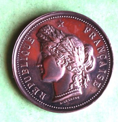 a close up of a coin on a green surface
