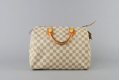 LOUIS VUITTON. Sac Speedy 30 en toile damier azur et cuir na… - Photo 1