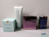 three different types of skin care products sitting on a table