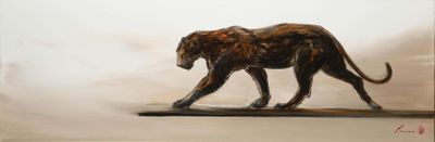 un tableau représentant un tigre marchant sur une table