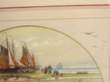 a picture of a painting of a boat on the beach