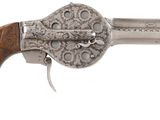 a silver revolver with a wooden handle and wooden grips