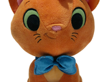 an orange cat with a blue bow tie sitting down