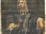 un vieux tableau représentant un homme vêtu d'une robe noire, une cigarette aux lèvres