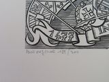 illustration of a drawing of a coat of arms holding a sword and a shield