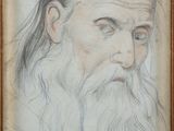 un vieux dessin représentant un homme aux cheveux longs et à la barbe fournie