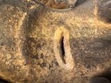 a close up of a statue of an elephant with a face