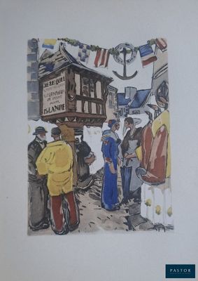 a picture of a painting of a group of people at a market
