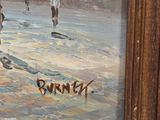 a painting of a man riding a skateboard down the street