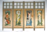 Paravent Art Nouveau à quatre brins, peintures sur soie dans…