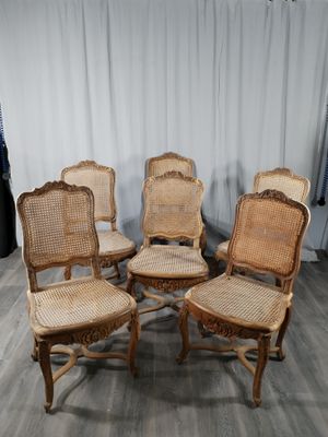 six chaises anciennes françaises à dossier en rotin, avec dossier en rotin
