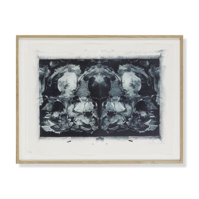 a black and white painting of skulls and skulls in a frame
