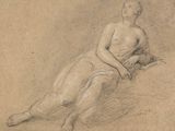 drawing of a woman sitting on the ground with her hands on her knees