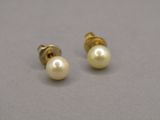 une paire de boucles d'oreilles à clous en perles sur fond gris