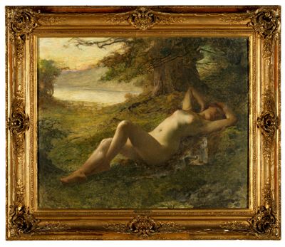 une image représentant un tableau où l'on voit une femme nue allongée dans l'herbe