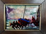 a picture of a painting of a boat in the water