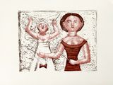un dessin représentant une femme tenant un bébé dans ses bras