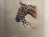 a picture of a painting of a horse with a bridle on it ' s head